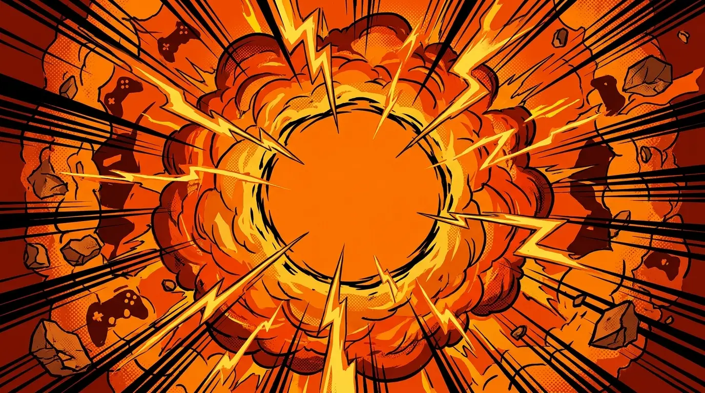 Explosive orange action thumbnail background with speed lines