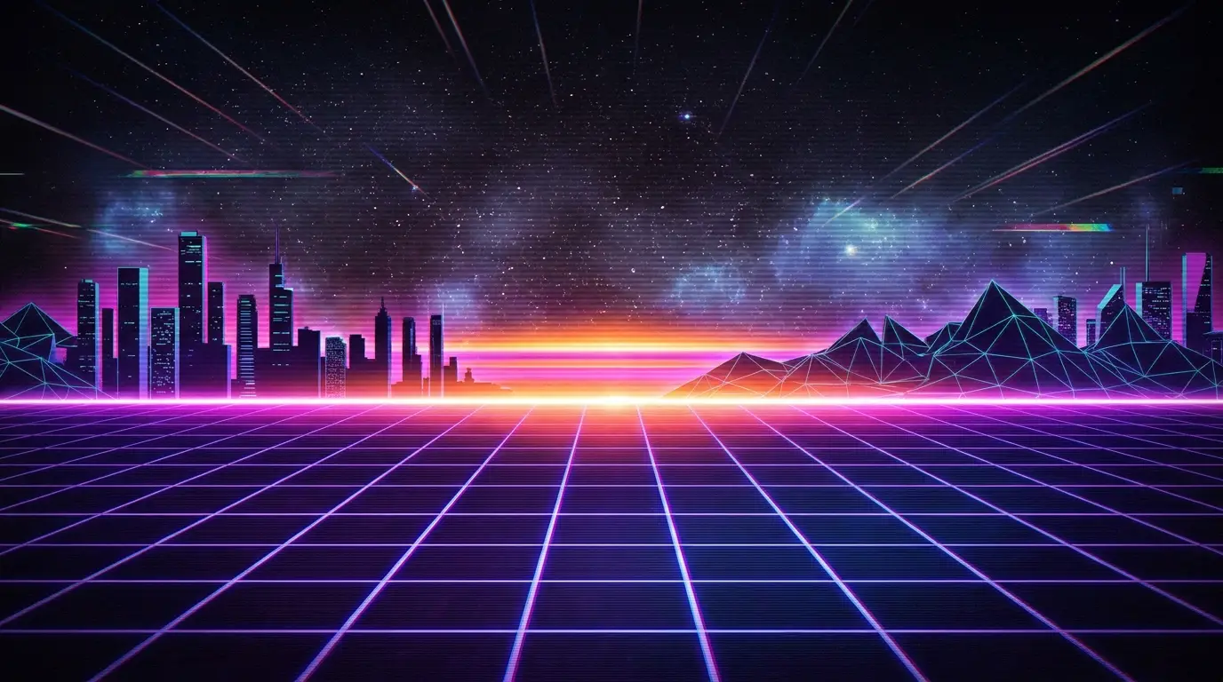 Synthwave purple and blue neon grid thumbnail background