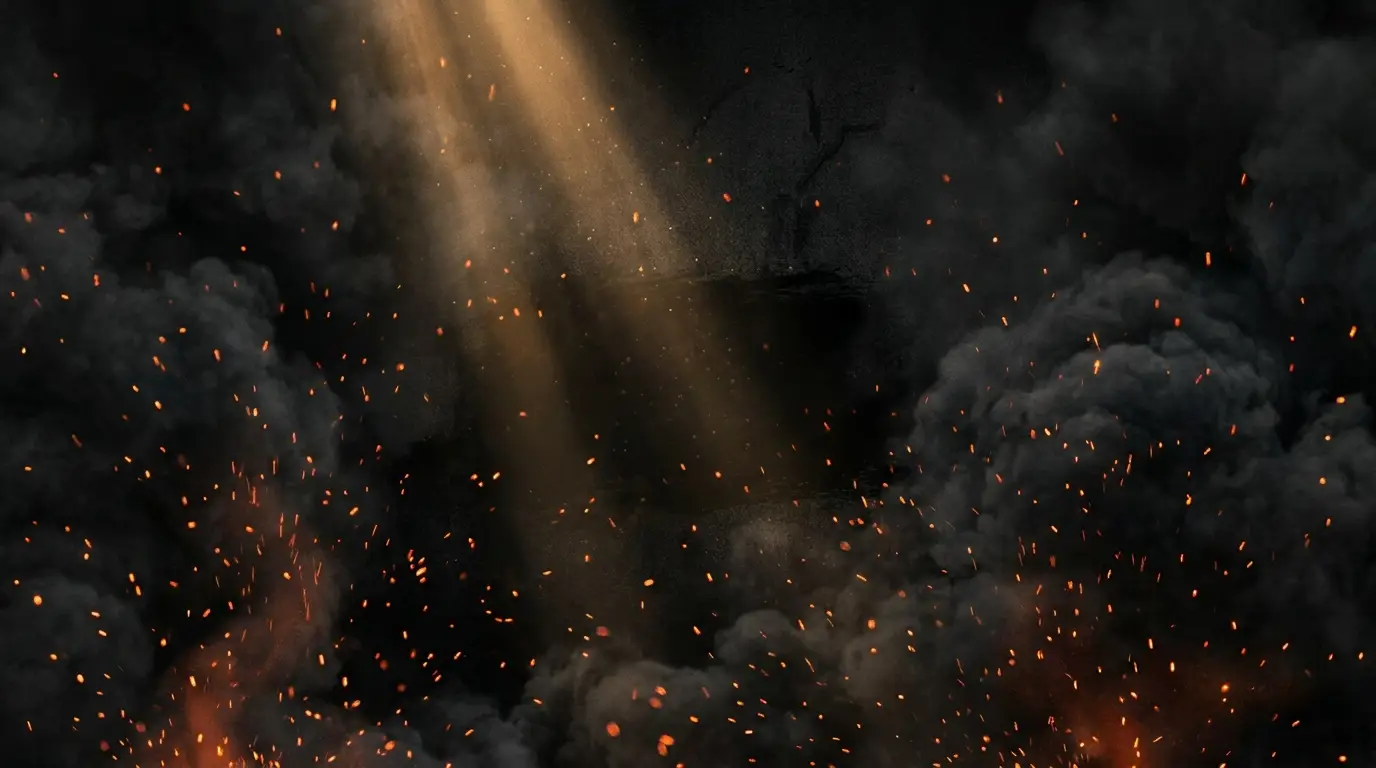Dark smoke and glowing embers thumbnail background